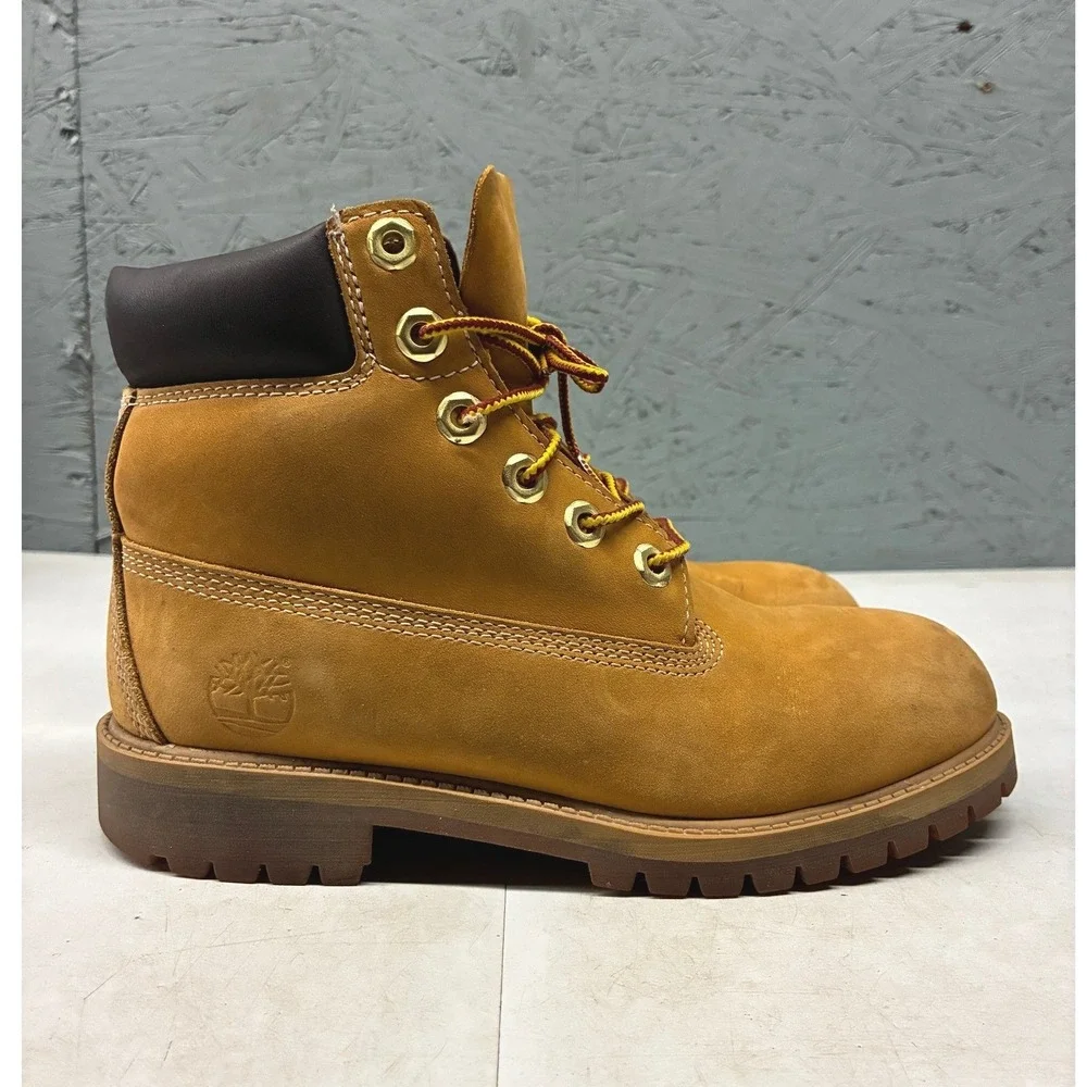 Timberland 6 Inch Premium Waterproof Boots Youth 4.5 Brown Nubuck Leather